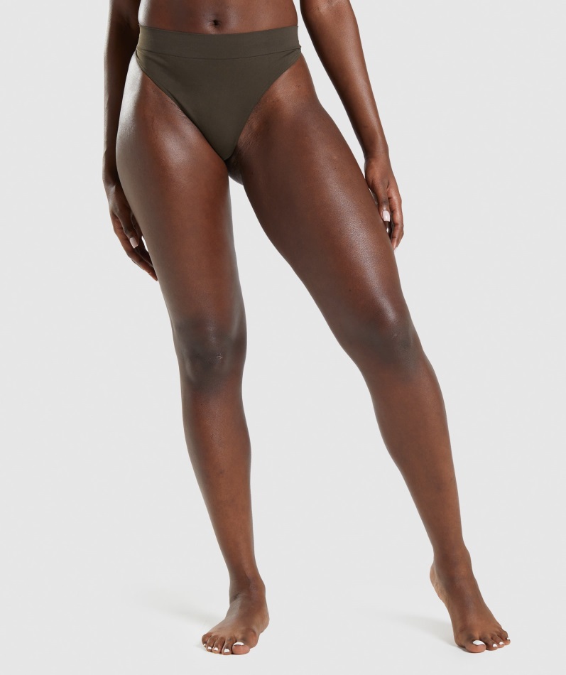 Seamless High Rise Thong Espresso Brown Gymshark